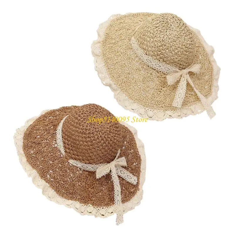 

DXAE Elegant Pineapple Lace Bowknot Wide Brims Sun Hat For Women Summer Beach Outdoor Straw Braided Design Lightweight Hat
