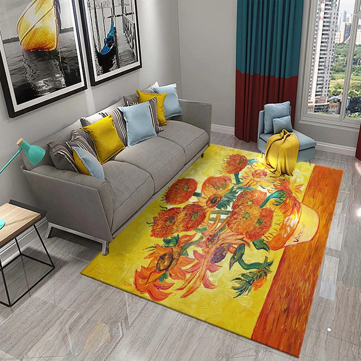 World Masterpiece Van Gogh Oil Painting Carpet Living Room Bedroom Kitchen Bathroom Door Entrance Non Slip Carpet for Home Decor