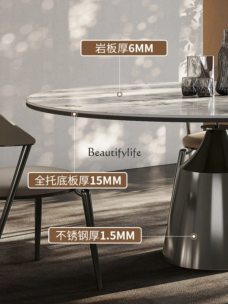 โต๊ะรับประทานอาหารแผ่นหินมุกแบบพับเก็บได้หมุนได้โต๊ะรับประทานอาหารอิตาลีทรงสี่เหลี่ยมหรูหราและทรงกลมอเนกประสงค์