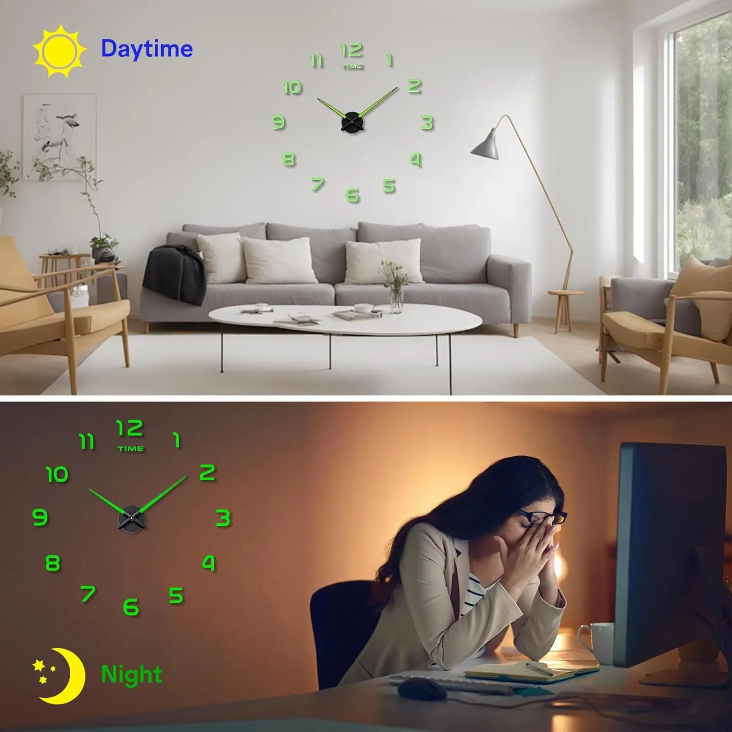 Simply Wall Clock Luminous Clock Living Room Decorative Wall Clock Stylish Silent Hole-Free Wall Clock Quartz Clock