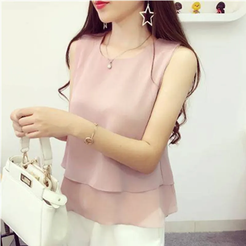 New Arrival Tops Women Chiffon Blouse 2023 Summer Beach Loose Sleeveless Casual Blouse O-Neck Oversized Female Hot Tops