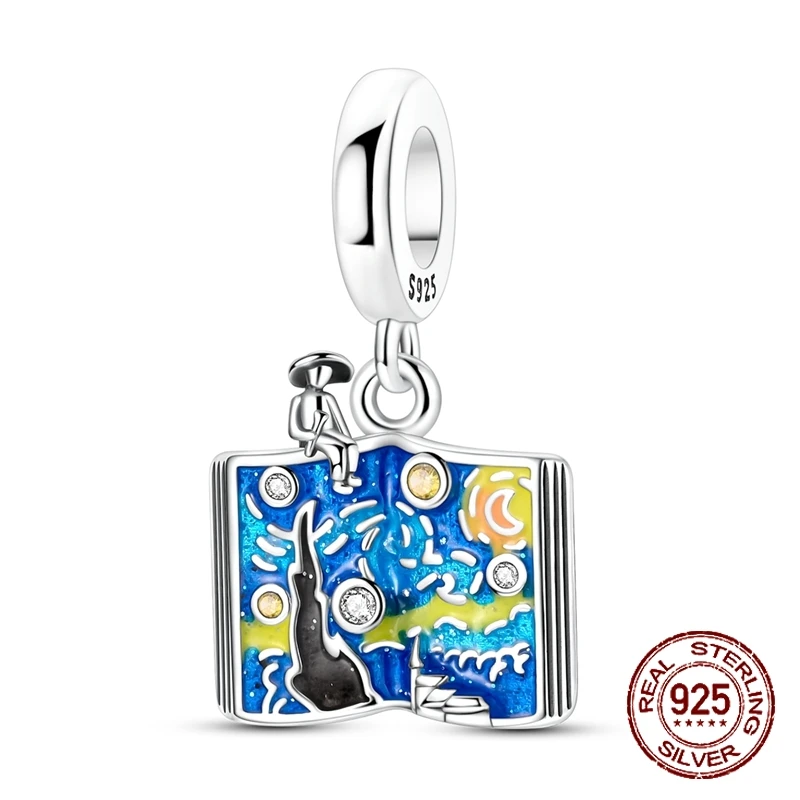 

Стерлингового Серебра 925, культовая картина, Звездная ночь, подвеска-подвеска в виде книги, подходит для оригинальных браслетов-подвесок, женские ювелирные изделия «сделай сам», подарок