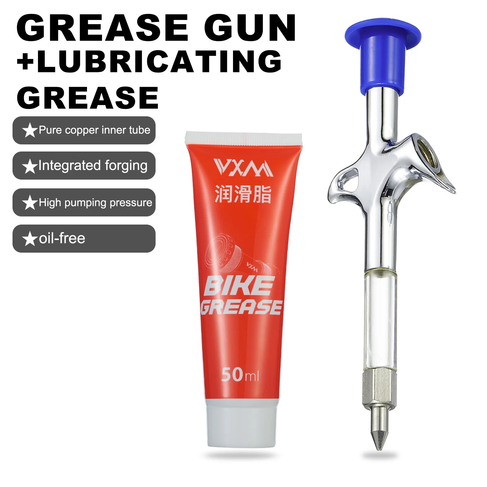 Bicycle Grease Gun Lubrication Tool Zinc Alloy Manual Pump for Mountain Bike Hub Bottom Bracket Bearings