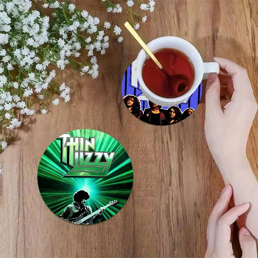 Classic Rapper Thin Lizzy Band Wood Coasters Colorful Round Coaster Non-slip Heat Insulation Coffee Mats Home Accessories