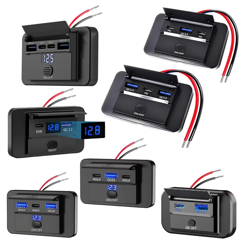 12V PD USB C Outlet Charger Adapter 18W QC3.0 USB A & PD Type C with Switch Power Socket Port for Car Marine Boat RV Truck Bus