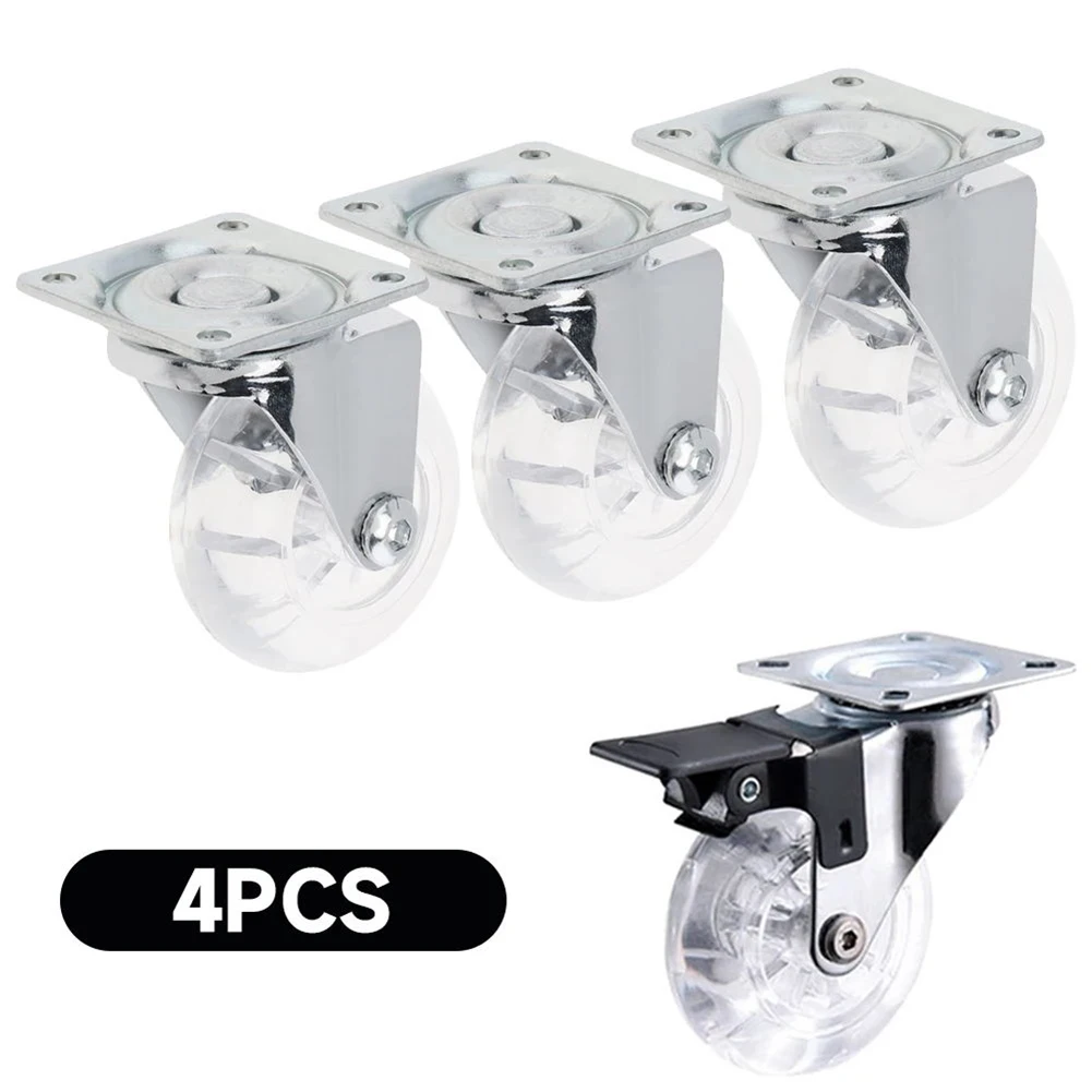 4Pcs 2 Inch Caster Pu Baby Crib Transparent-Crystal Univer-sal Caster No Noise Small Cart Industrial Wheel Chair Casters Tools