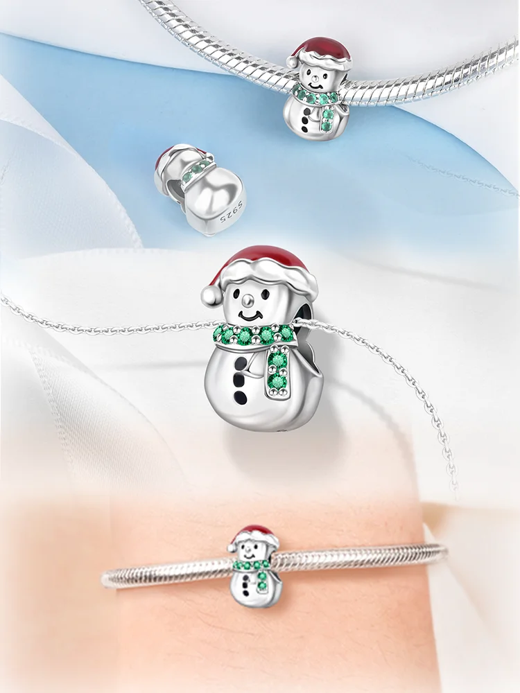 Santa Claus Pendant Christmas Snowman Series Silver Colors  Pendant for Original Bracelet for Women DIY Jewelry Love Gift