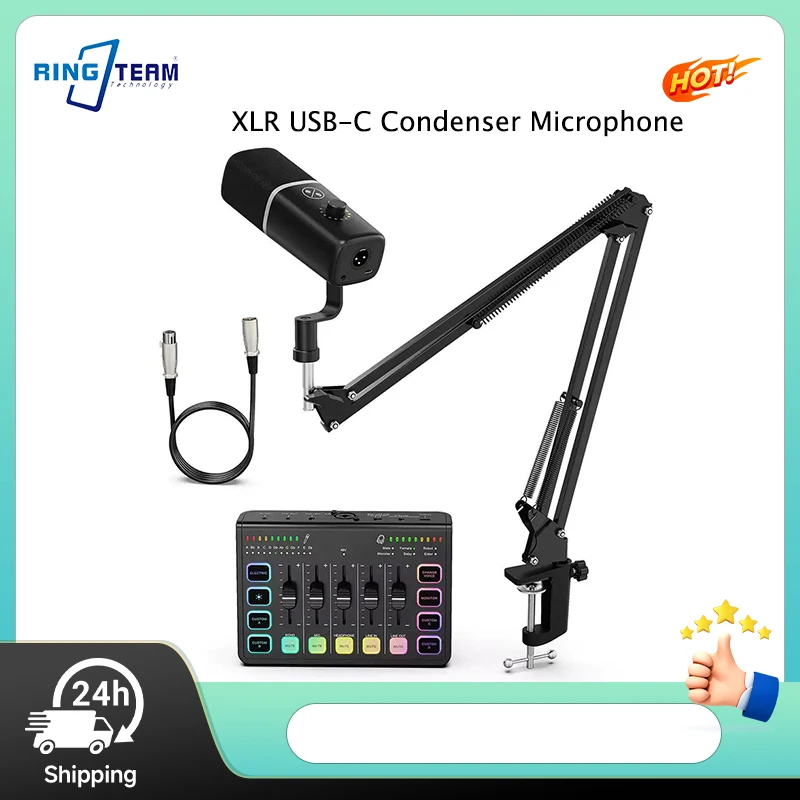 

XLR USB-C Condenser Microphone RGB Light One Touch Mute 3.5mm Monitor for Gaming Streaming PC PS4 PS5