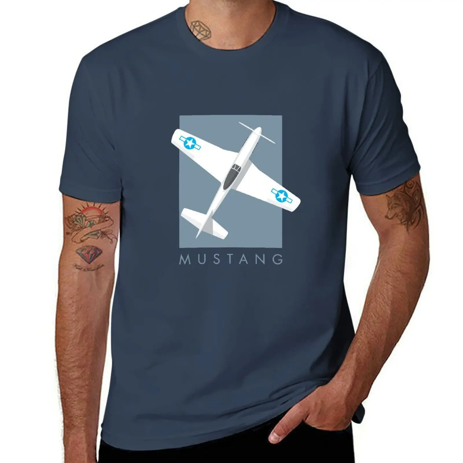 

P-51 Aircraft Portrait Slate - Fighter T-Shirt Plus Size Outdoor Casual Top