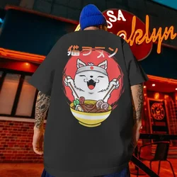 Men's T-Shirt Sushi Lucky Cat Printed Male Clothing Fashion Casual Short Sleeved Loose Oversized Shirt Street Harajuku Tops Tees