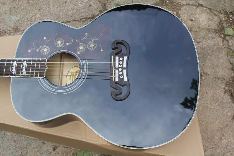 جيتار صوتي من خشب التنوب الصلب J200 لون خشب طبيعي أسود 524 #2