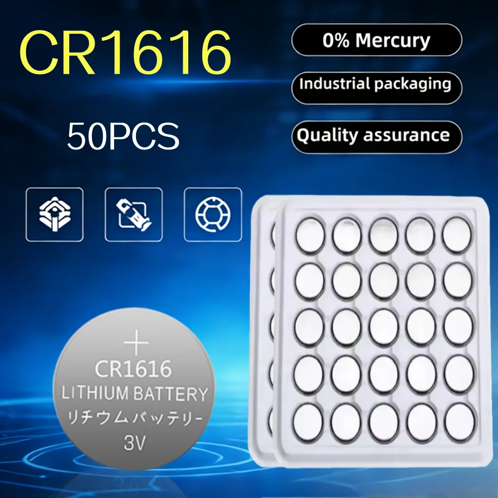 CR1616 3V 50mAh Lithium Button Cell Battery, DL1616 BR1616 Compatible, High Quality for Watch and Car Remote Control