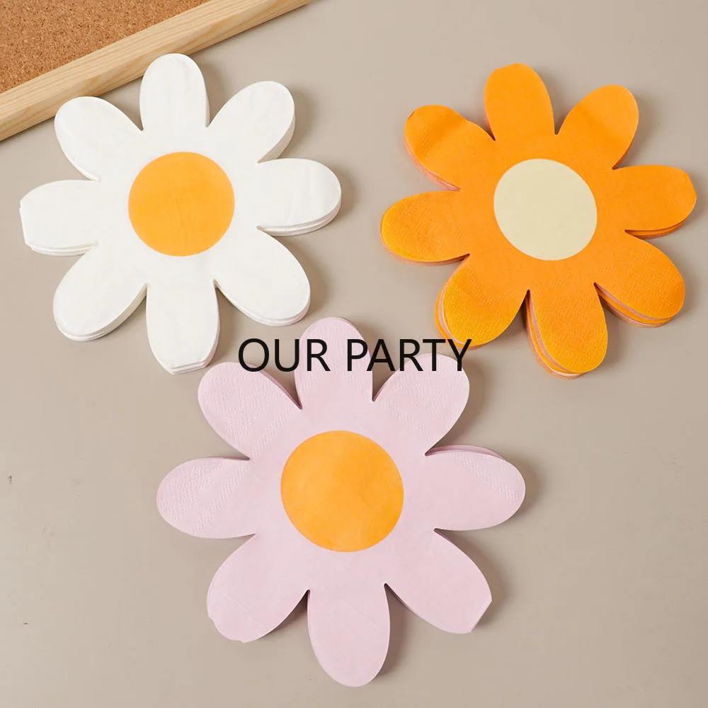 20Pcs/bag Daisy Theme Paper Napkins Flower Disposable Tissues Towel for Kids Birthday Baby Shower Wedding Party Decoration