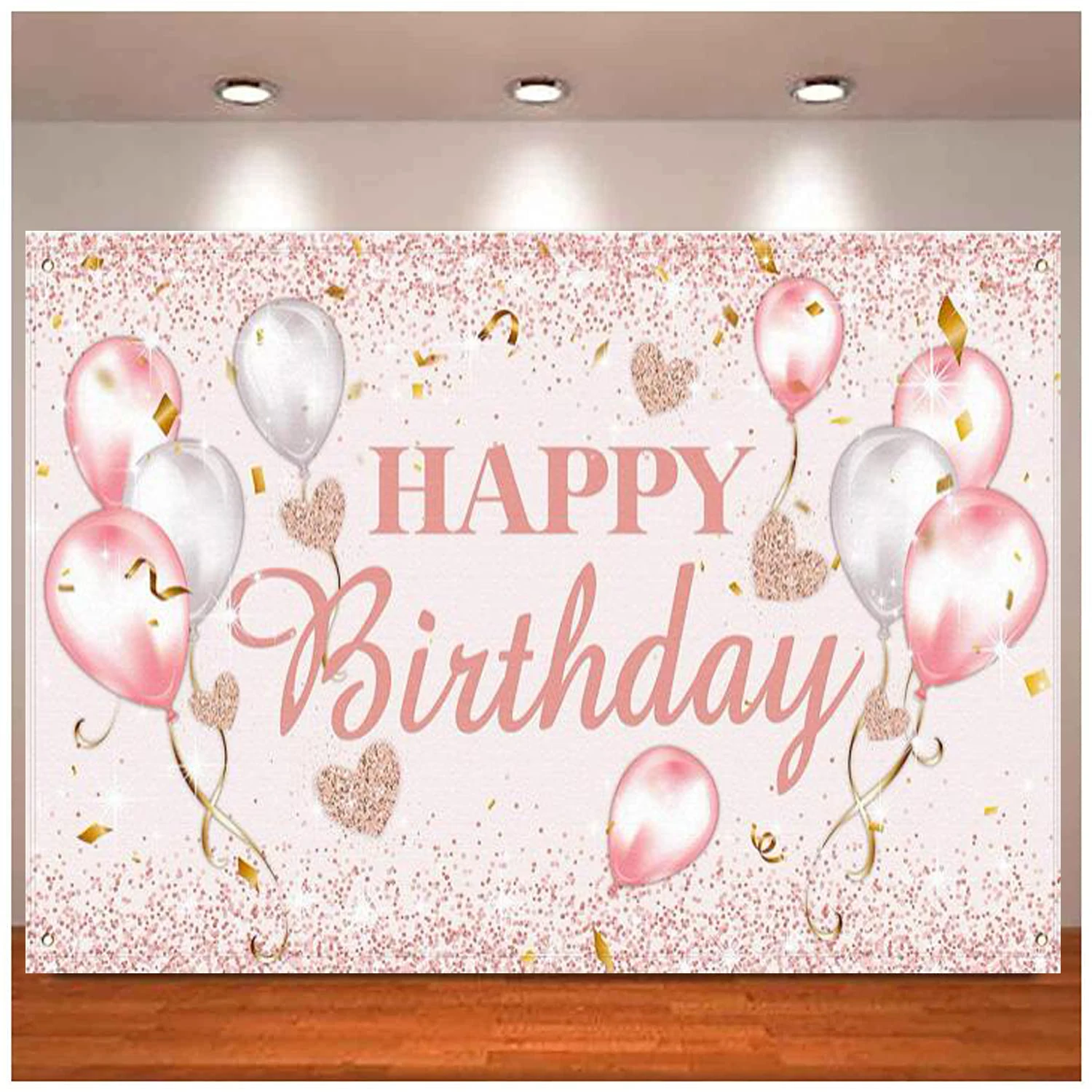 女性と女の子のためのお誕生日おめでとうパーティーの装飾、ピンクとピンクゴールド、背景用品、甘い16背景