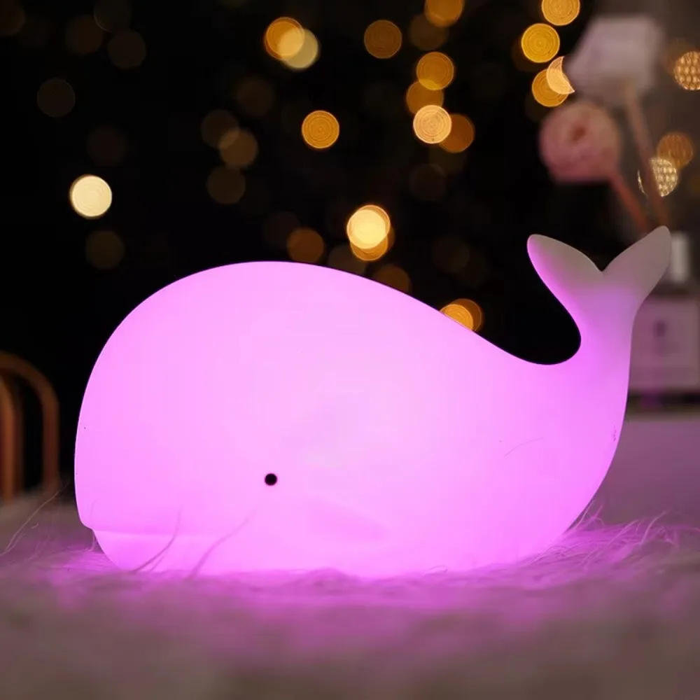 Cute Cartoon Whale LED Night Lights Soft Silicone USB Rechargeable RGB Atmosphere Lamp Bedroom Sleep Lamp Holiday Gifts