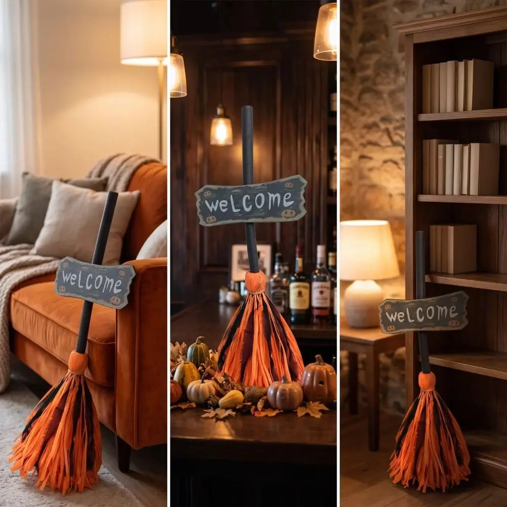 Sound Activated Animated Witch Broom Electric Rotating Plastic Witch Broomstick Floating Broomstick Moving Broomstick