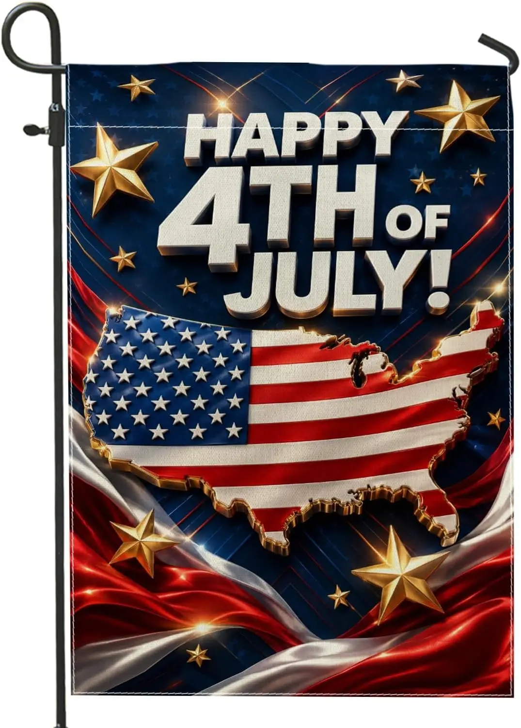 Map Garden Flag, Patriotic Festive Stars Stripes Independence Day Red Burlap Double Sided Yard Decorative Flags for Outdoor  kkz