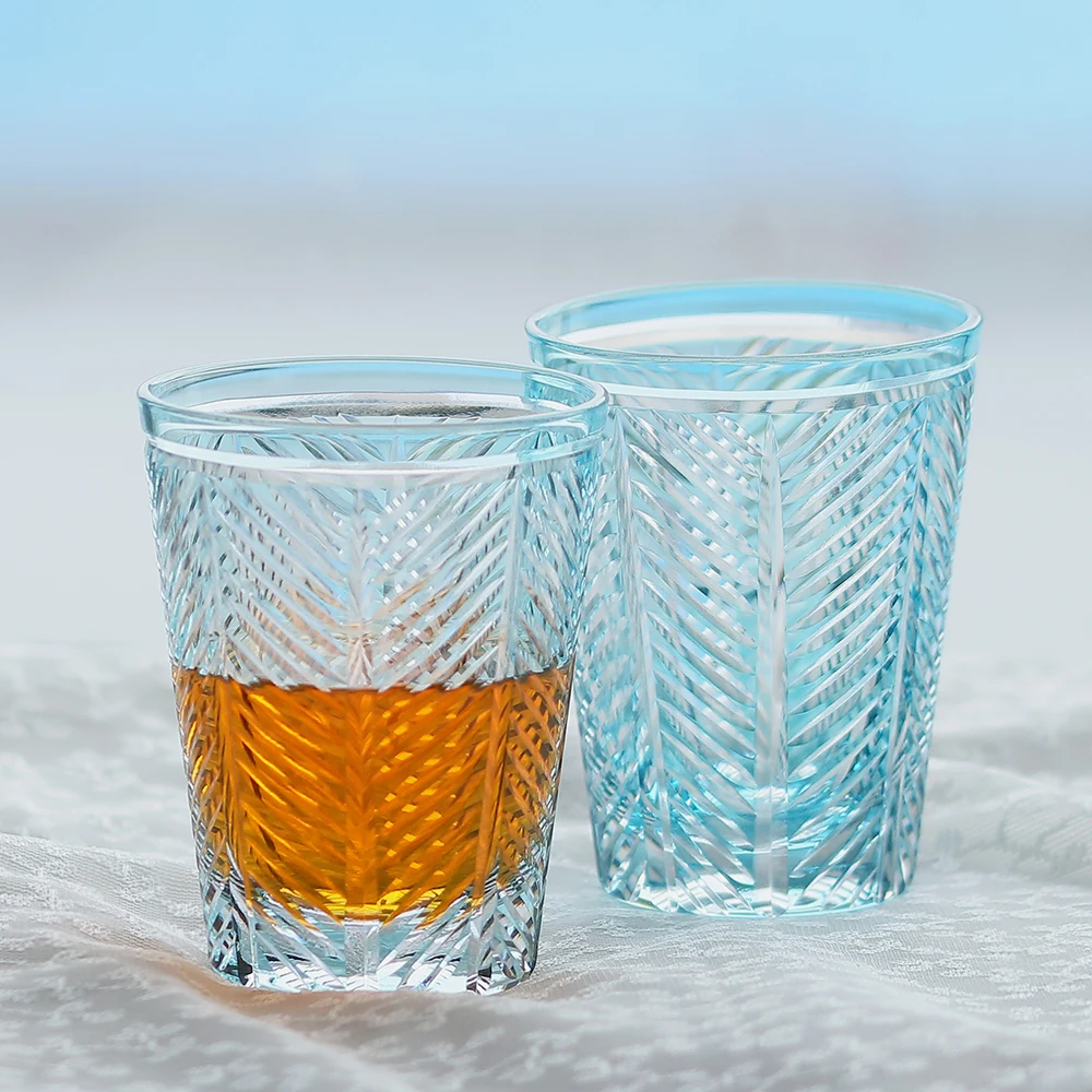 

260 ml Hand Cut and Multi-Colored Glass Tumble for Water Cocktail Whiskey Iced Cold Coffee Beverages
