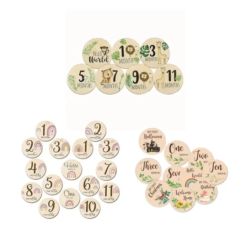 

U13F Double-side Baby Memory Cards Natural Animal Number Props Capturing Monthly Development Progress