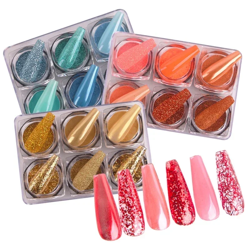 6Pcs Holographic Nail Art Glitter Powder Sparkly Laser Chrome Fine Dust Acrylic Nail Supplies for Professionals Bulk Pack