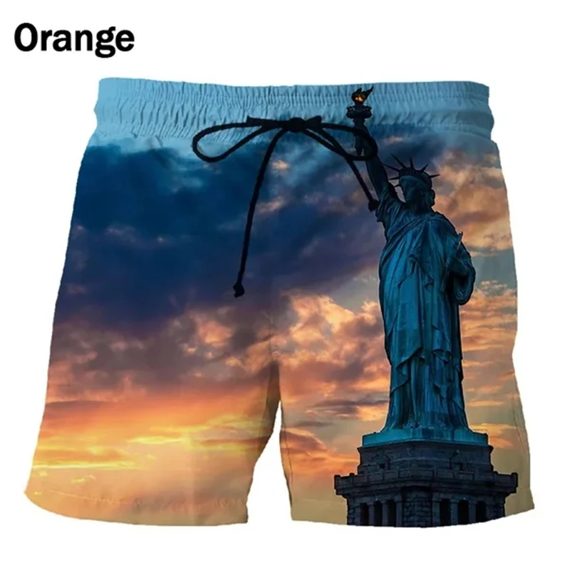 Statue Of Liberty Painting Graphic Short Pants Men Summer Gym Swim Trunks Hawaii Beach Shorts 3D Printed Funny Kids Y2k Swimsuit