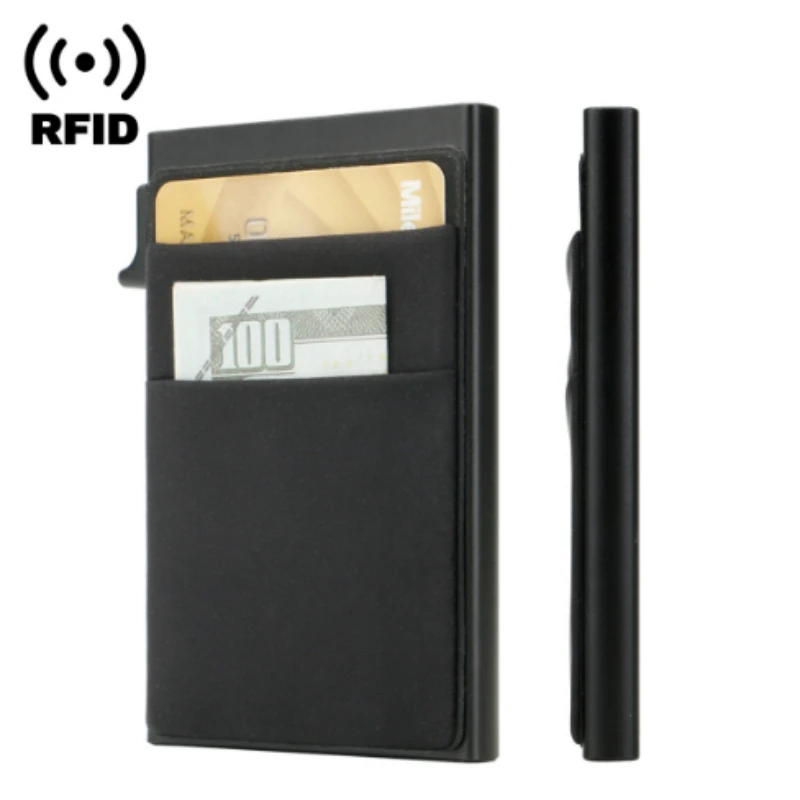 Schlanke Aluminium-Geldbörse für Herren, RFID-blockierende, minimalistische Matel-Pop-up-Kartenhalter-Geldbörse, für mehr als 8 Karten, (mattschwarz, ohne Clip)