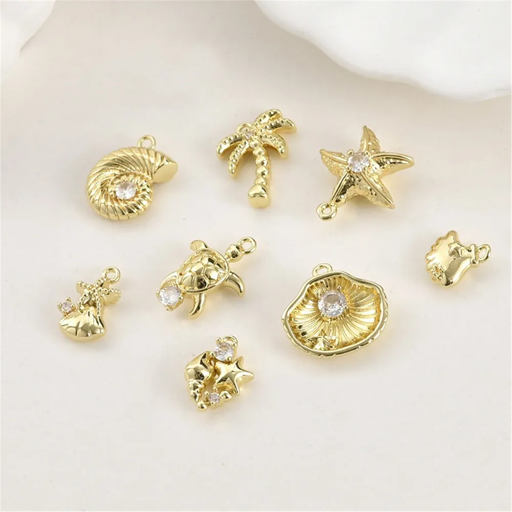 Copper-plated 14k Gold Color-preserving Wind Shell Starfish Coconut Pendant DIY Handmade Jewelry Accessories