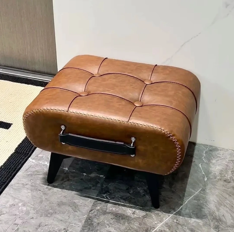 Modern Shoe changing stool, home entrance living room soft bag, minimalist sofa footrest, light luxury leather art, low stool