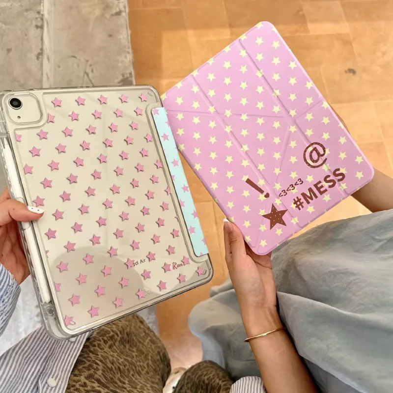 Pink Star Symbol Polka Dot Tablet CaFor iPad 11th A16 10 9 8 7 5 Pro 13 11 M5 M4 M3 M2 12.9'' Air  4 3 2 1 Mini 7 6 4 5 Cover