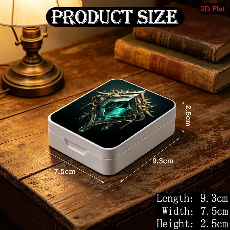 Emerald Gem Emblem Theme Daily Small Item Flip Top Metal Tin Box, UV Printed Personalized Tinplate Box, Anti-rust Tin Box