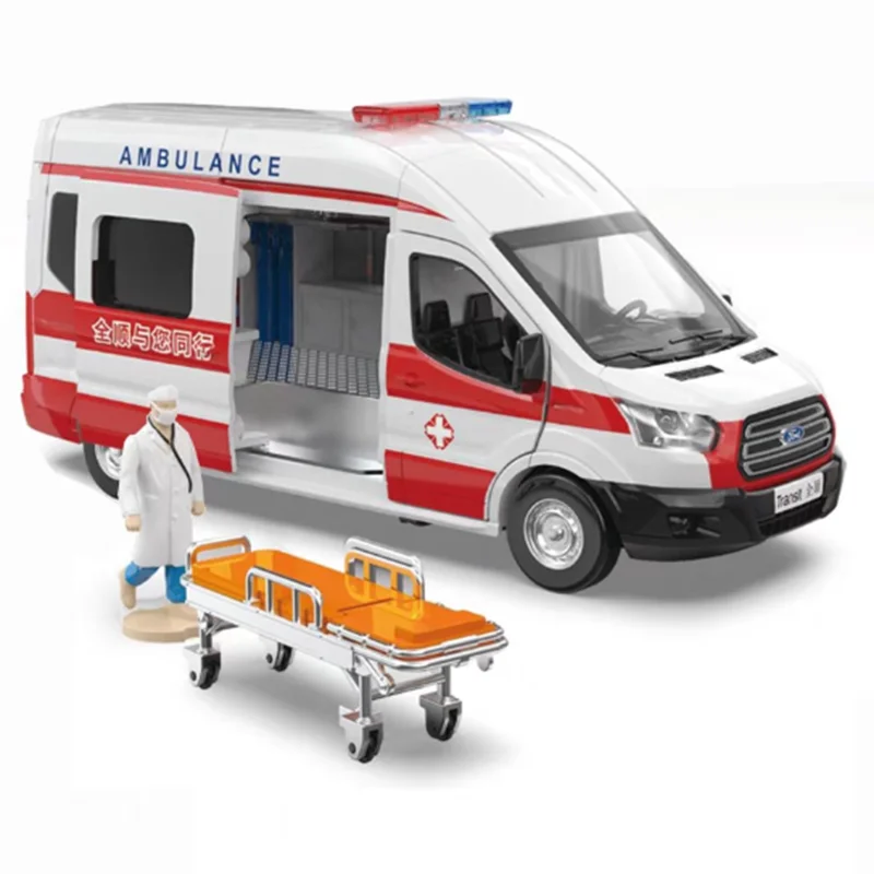 Diecast 1:35 Scale Transit Ambulance Alloy Car Model Static Collection Decorated Holiday Toys Souvenir Gift