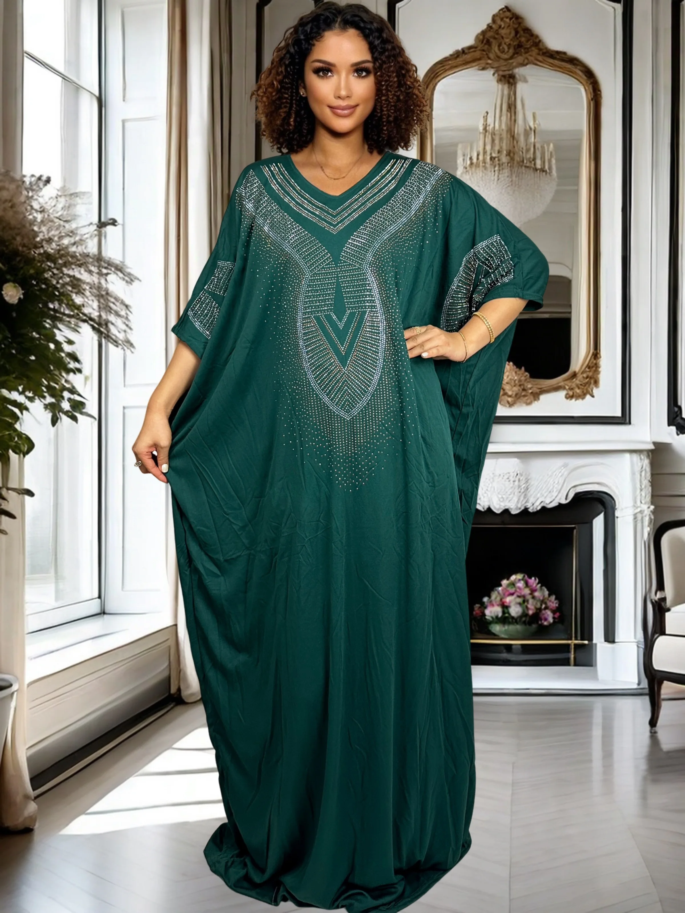 

Rhinestone-Encrusted Shiny Flowy Maxi Dress - Winter Sparkly Formal Gown for Christmas Party