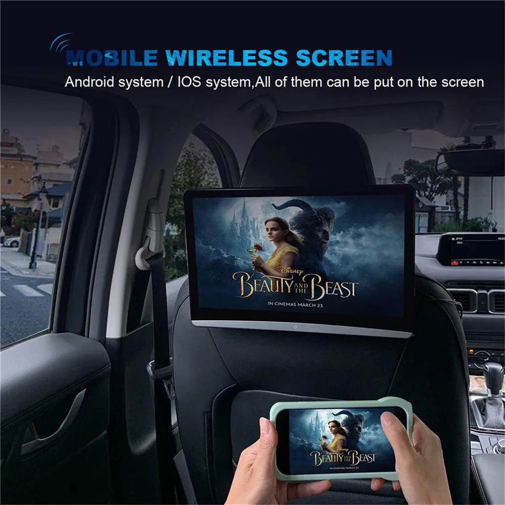 13.3 Inch Car Headrest Monitor Tablet PC Android 11 UHD 4K 1080P WIFI/Bluetooth/USB/HDMI/Airplay RAM 2G ROM32GB APP Movie Player