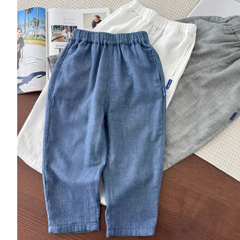 Double layered Cotton Yarn Boys Pants Summer Thin Loose Casual Pants Kids