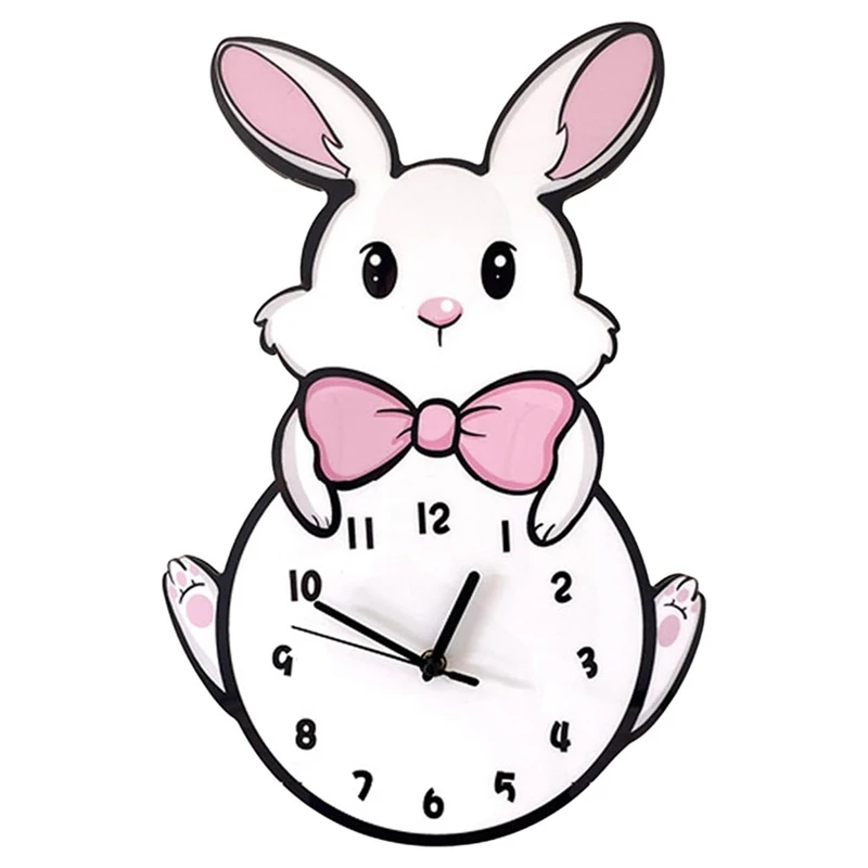 Kids Wall Clock Battery Operated,Silent Non Ticking Cat Wall Clock,Analog Cute Pink Wall Clock For Girls Rabbit Lovers