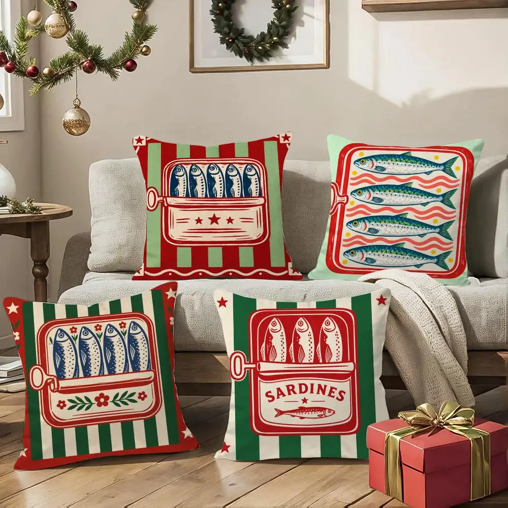 Sardine Tin Cushion Cover 1/4Pcs Soft Plush Throw Pillow Cover Double-Sided Print Sofa Living Room Decor