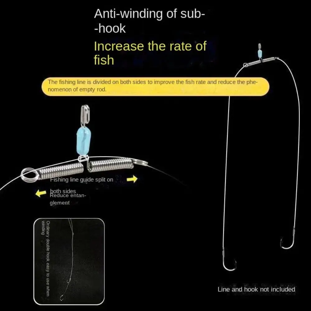 

50pcs Stainless Steel Spring Rope Swivel Double Hook Bifurcation Fishing Line Space Eight Type Tying Tool Balance Rigs Hooks