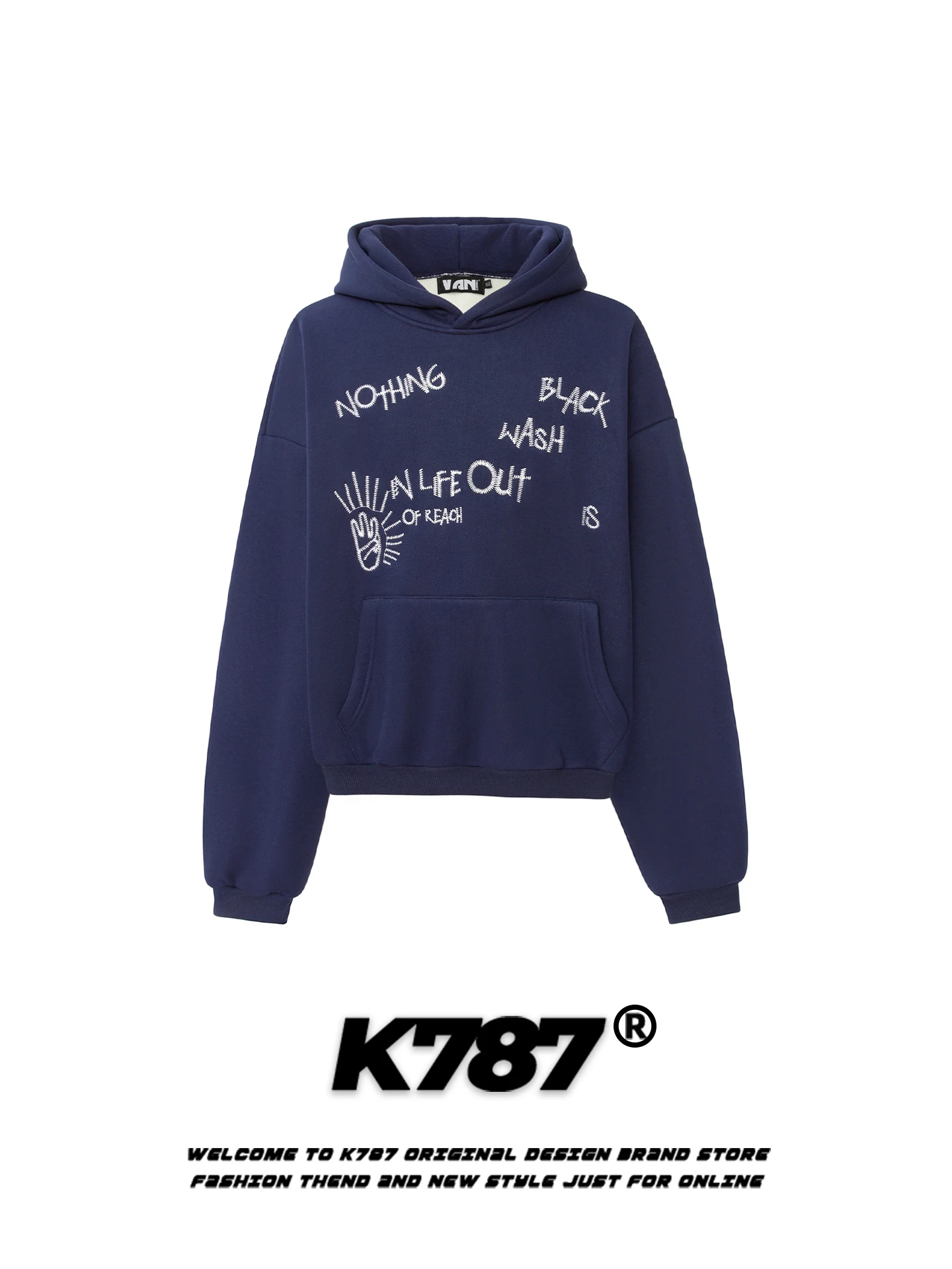 

K787 American Retro Letter Embroidery Hoodie ex Loose Street Sle Fce Lined Couple's Hooded Sweatirt Jaet