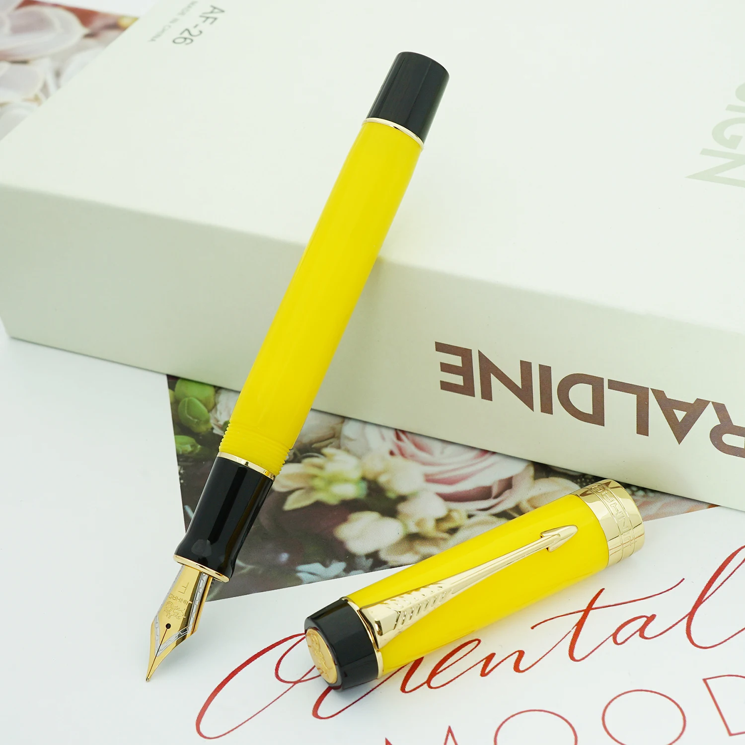 

Jinhao 100 Centennial Yellow Resin Fountain Pen Arrow Clip EF/F/M/Bent Nib with Converter Writing Business Office Gift Ink Pen