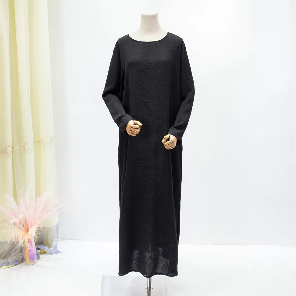 Women Long Dresses Ramadan Solid Crew Neck ,Elegant Long Sleeve Muslim Abaya Solid Loose Maxi Dress,Women\'s Clothing