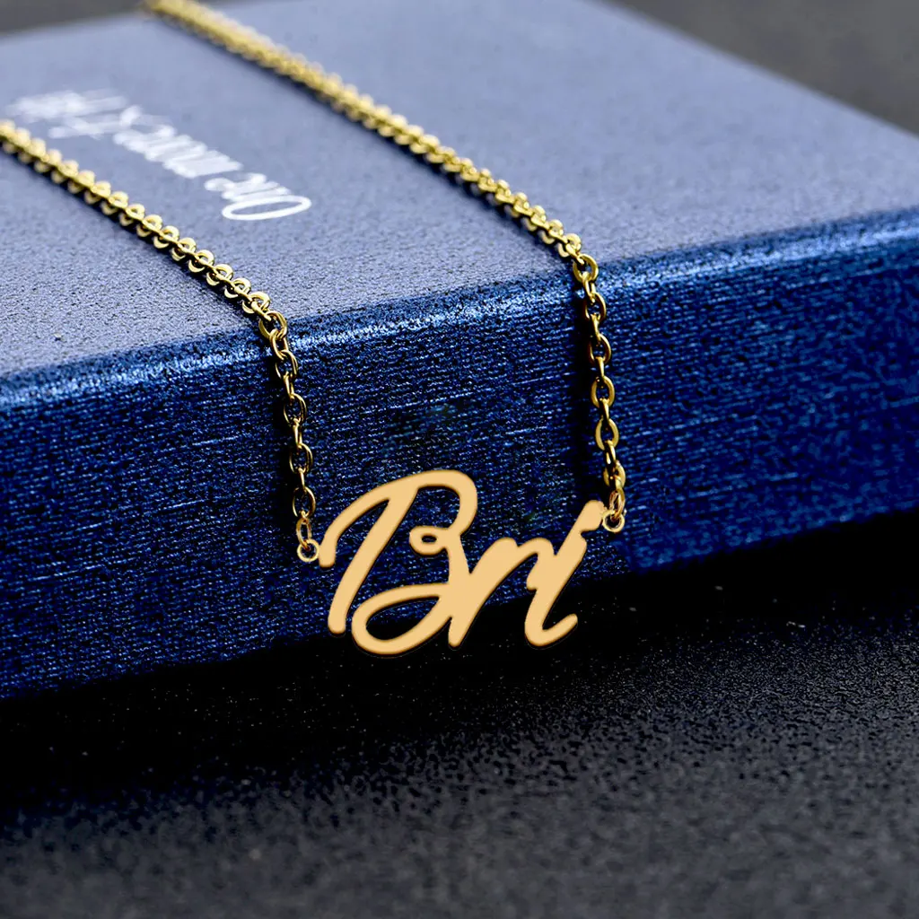 Dainty Personalized Nameplate Bri Name Necklace for Women Gold plated Stainless Steel Jewelry for Mom Mother Birthday Gift