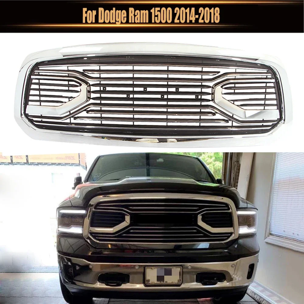 

For Dodge Ram 1500 2014-2018 Chrome ABS Racing Mesh Grille Pickup Truck Car Middle Front Bumper Grill Hood Upper Grille Shell