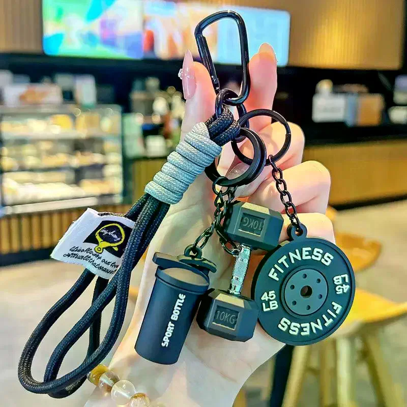 Trendy Mini Fitness Keychain Pendant Unique Couple Charm Portable Decor Accessory for Car Purse Backpack Gift