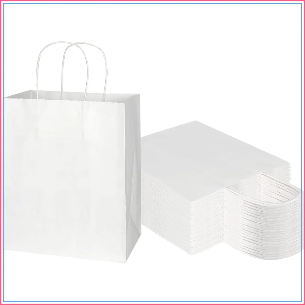 50 Pack 8x4.75x10 Inch Kraft Paper Bags with Handles - Bulk Gift Wrap Bags for Shopping, Party, Retail, and More