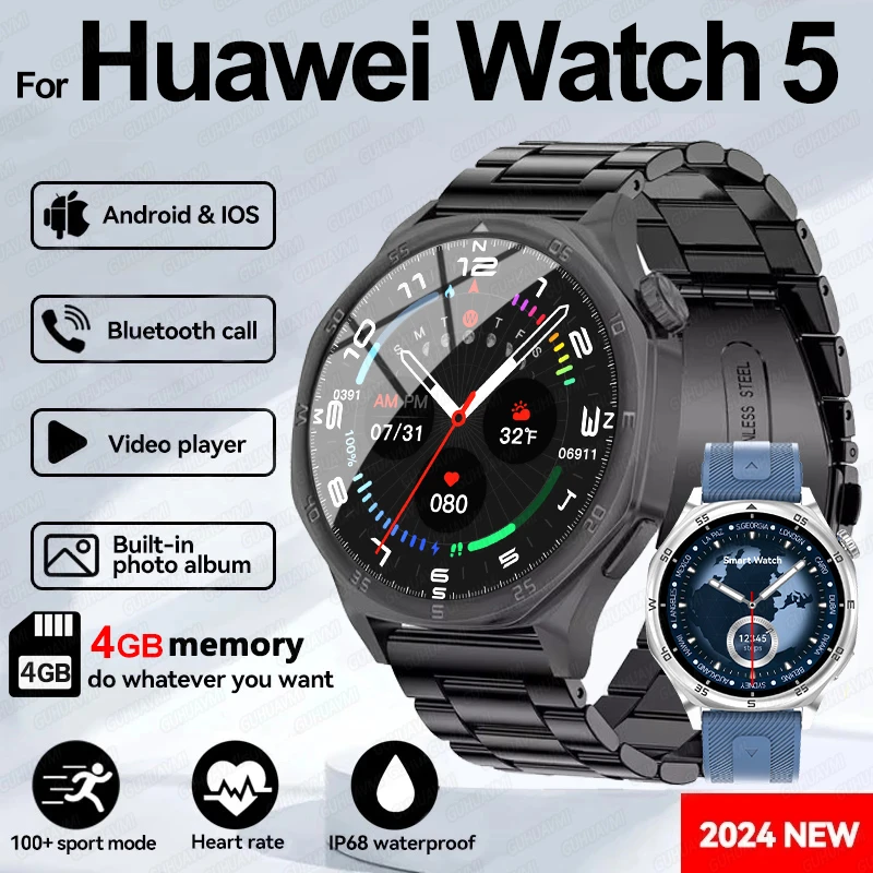 For Huawei 46 mm Watch 5 Real 4GB Memory Smart Watch NFC GPS trackr Compass 3D Menu Bluetooth Call Smartwatch For Men Women 2025