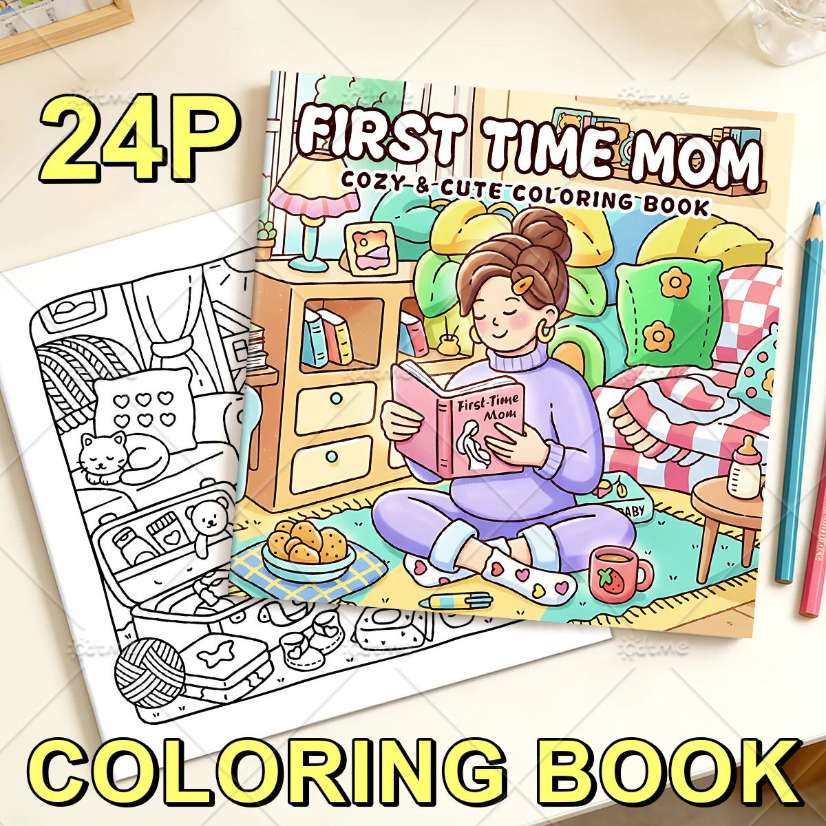 FIRST TIME MOM Daily Life Coloring Book for Adult | Colouring Book Drawing Supplies for Christmas Thanksgiving Mother's Day Gift
