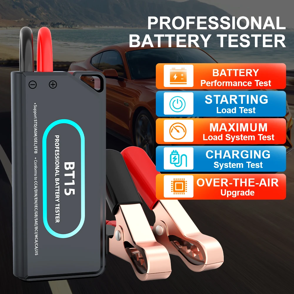 

Intelligent 12V 24V Smart Battery Tester Automotive Quick Load Plug Cranking Check Diagnostic Scan Tool Portable Car Repair Tool