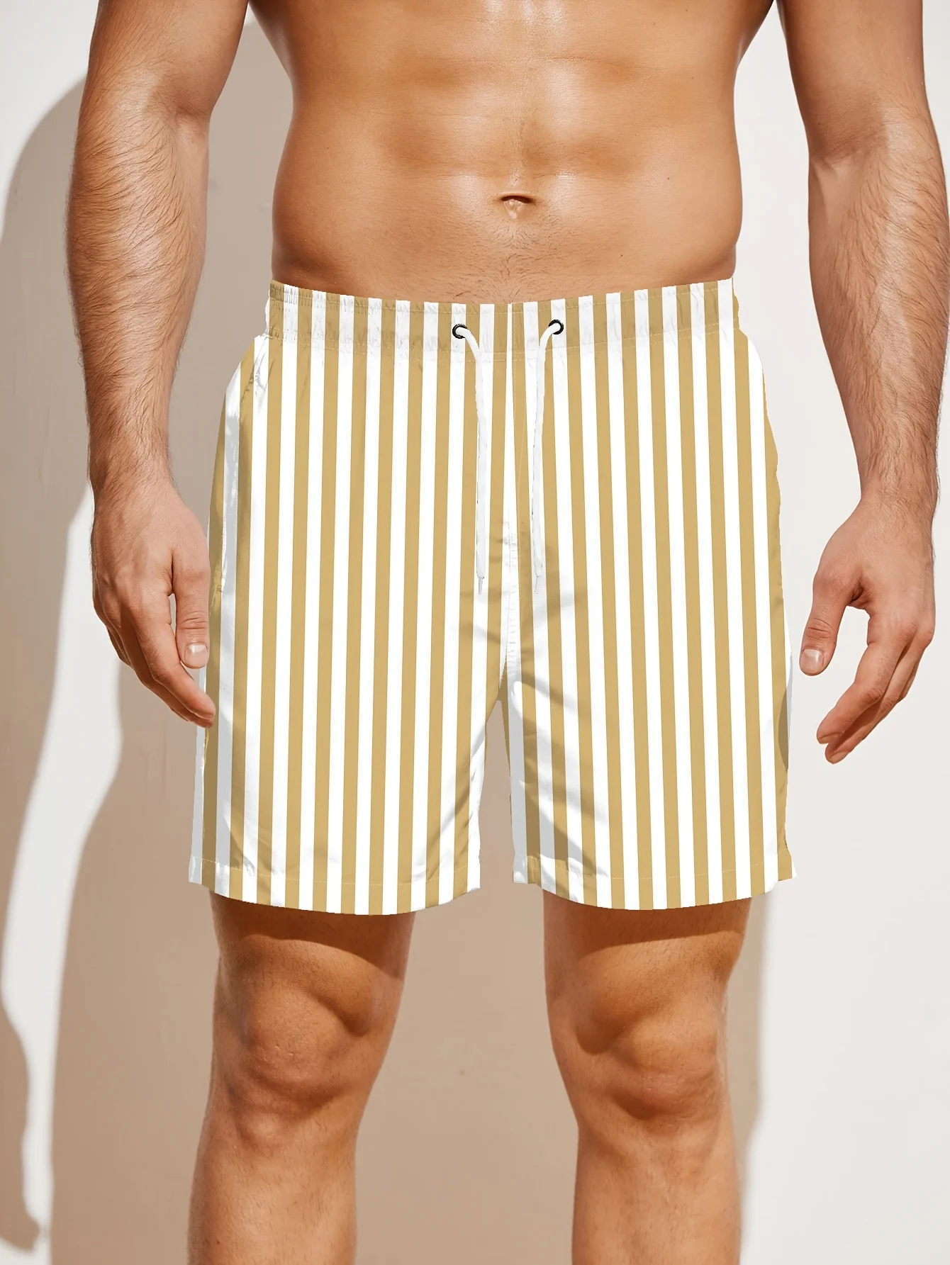 Stylish and Simple Vertical Striped 3D Printed Shorts for Men Summer Casual Loose Shorts Outdoor Sports Quick-Drying Beach Short