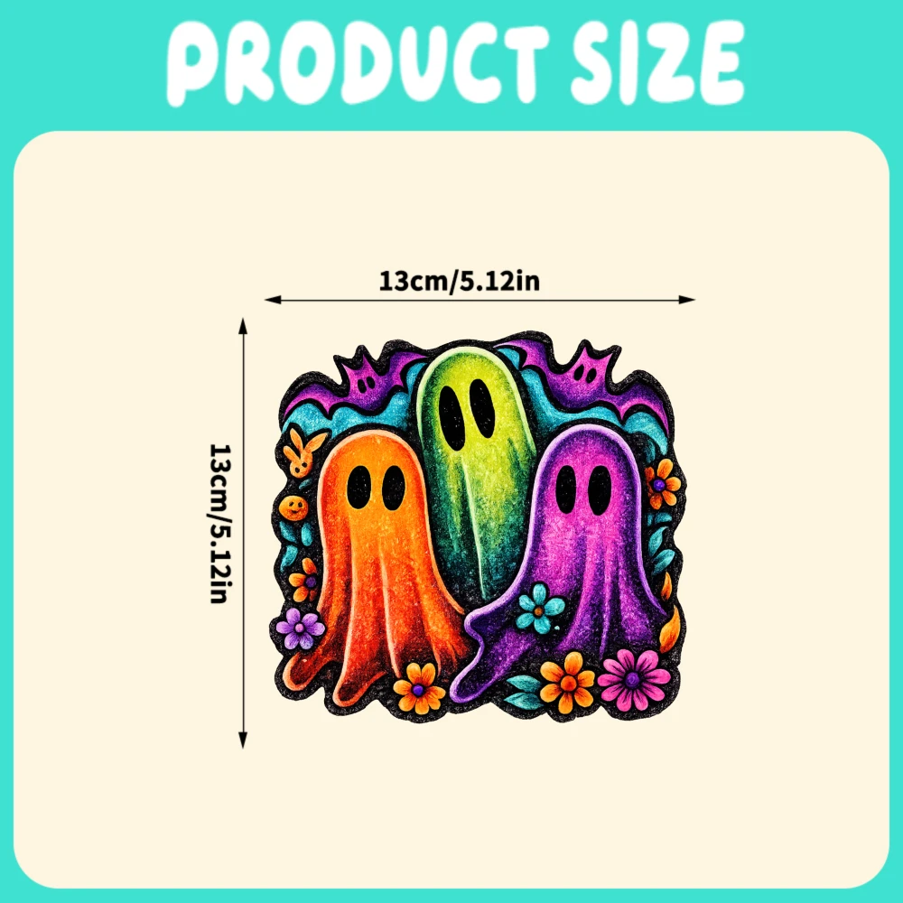 2D Flat 1Pc Colorful Ghost With Flowers Stars Vinyl Sticker, Waterproof Decal for Car Window Bumper Decor, Holiday Gift