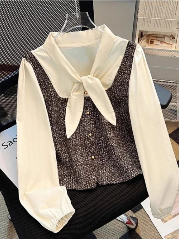 Chemises deux pièces en Patchwork pour femmes, Y2k, e-girl, manches longues, amples, à la mode, assorties avec tout, chemisiers à simple boutonnage